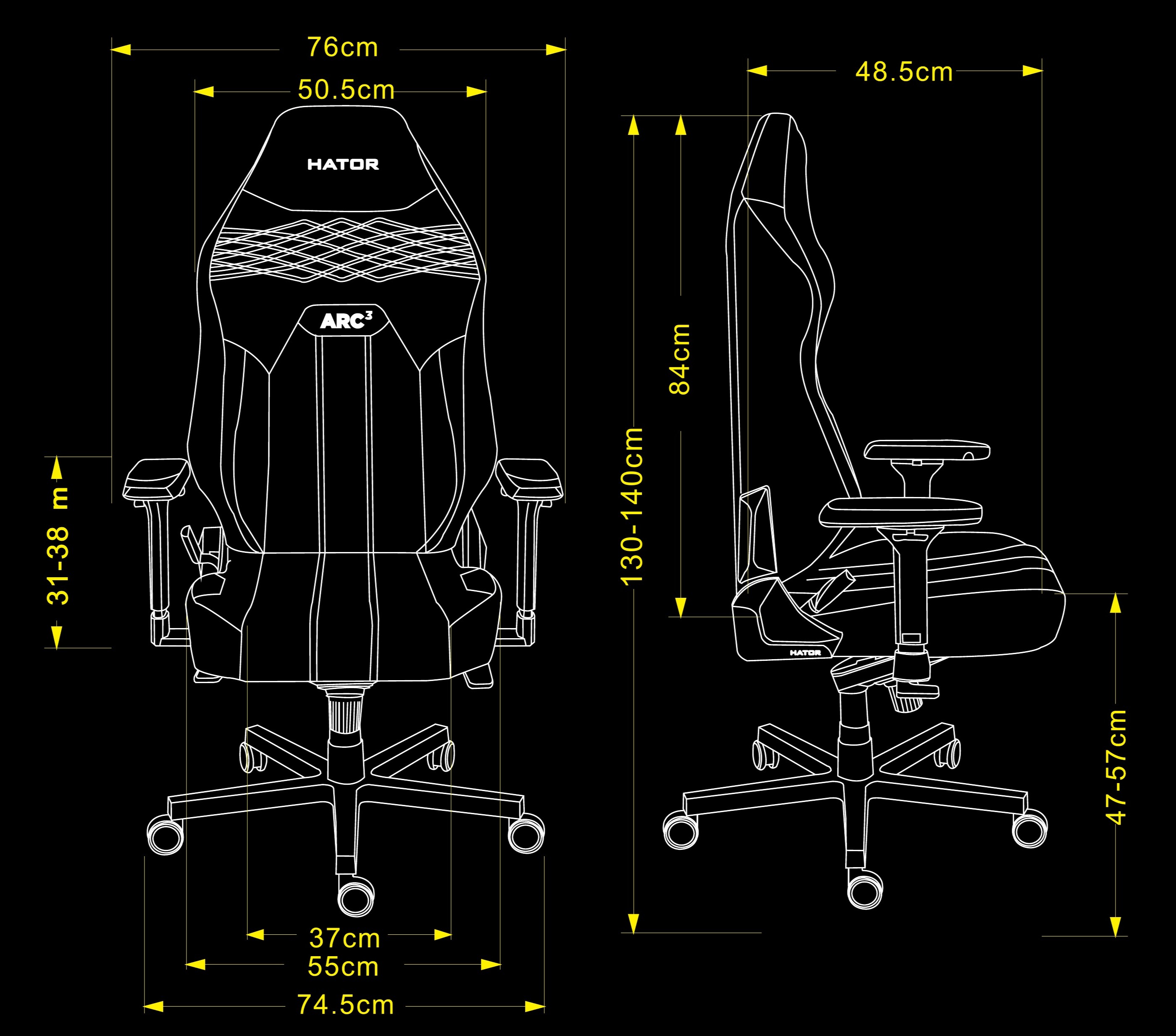 Abmessungen des HATOR Arc 3 Velour l