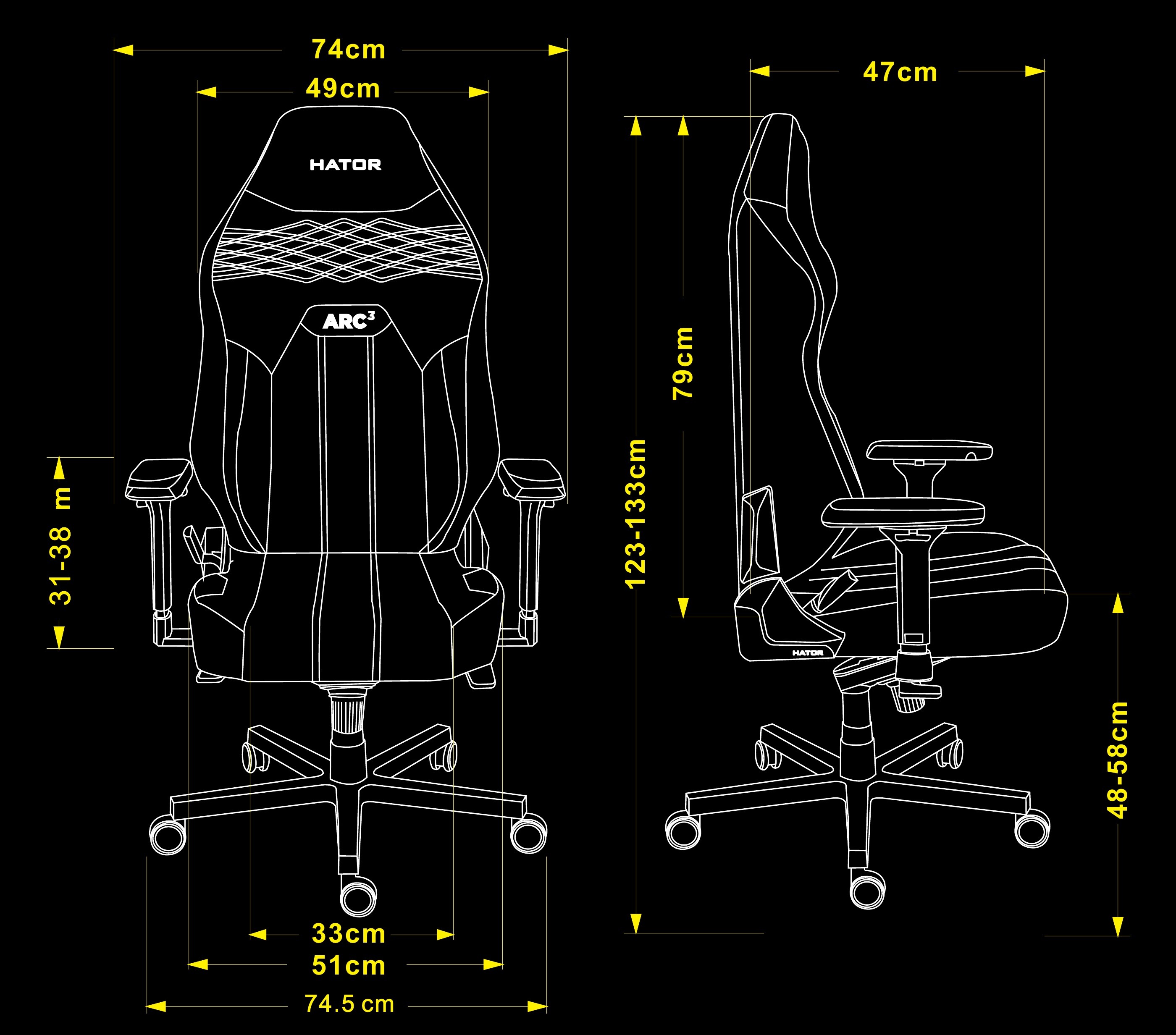 Abmessungen des HATOR Arc 3 Velour m