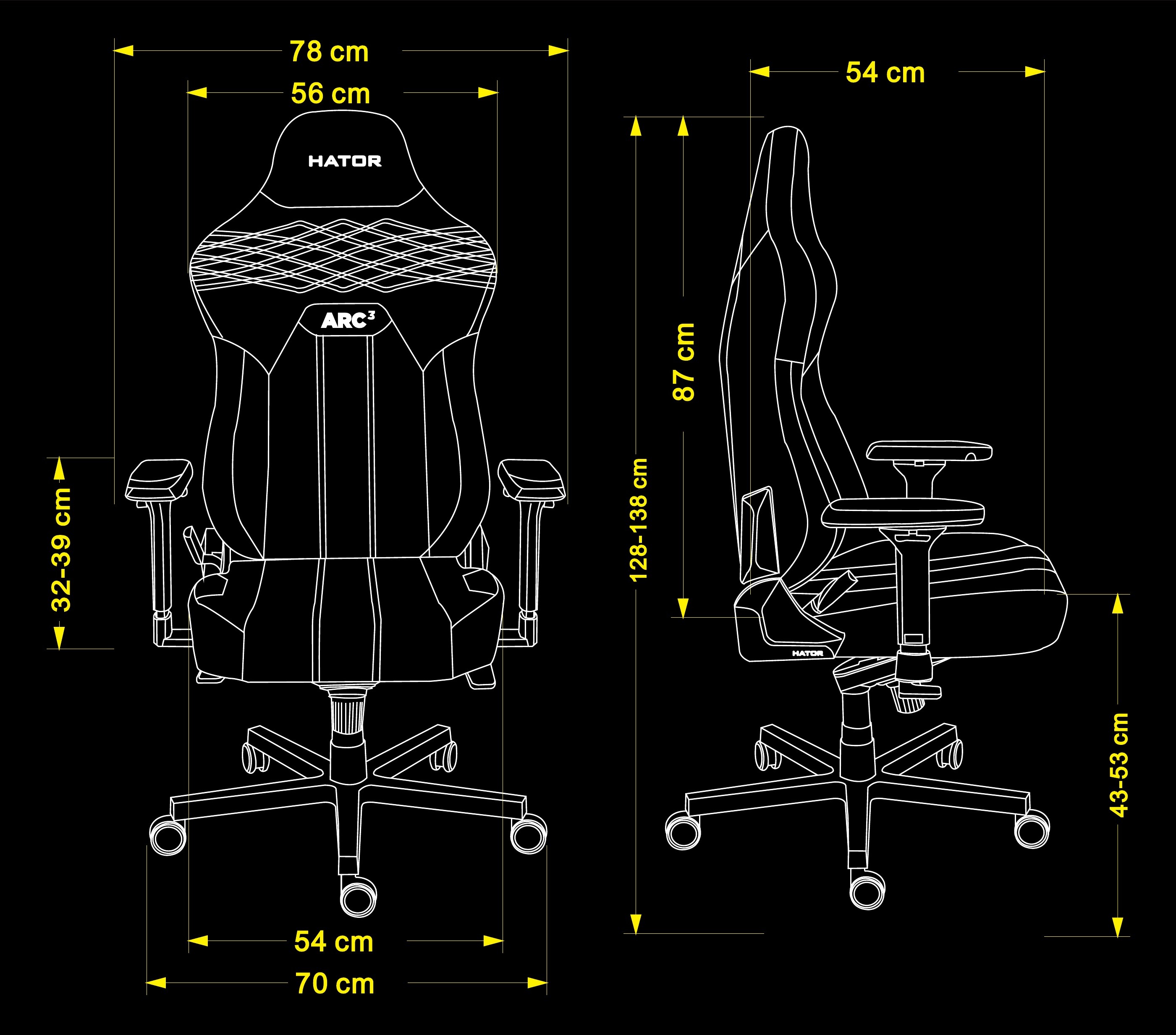 Abmessungen des HATOR Arc 3 Velour Xl
