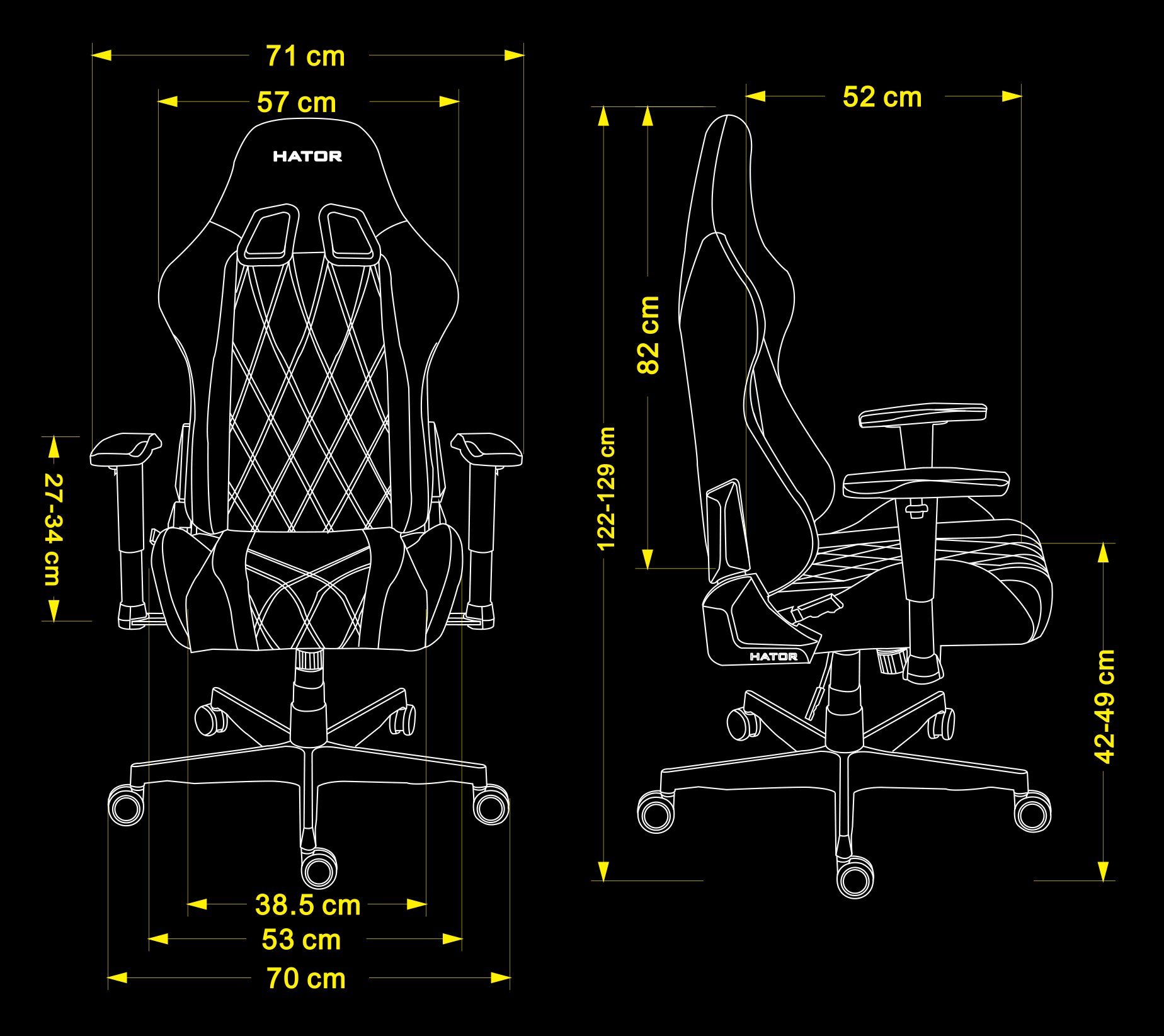 Abmessungen des HATOR Darkside 2 Fabric